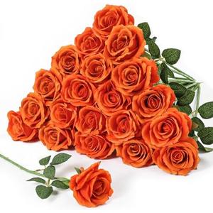 Serwalin 20pcs 4'' Big Orange Artificial Roses, Large Flower Head Silk Rose Velvet Real Touch, Fake Roses Long Stems Realistic Bouquet for Wedding, Table Centerpiece Home Decor
