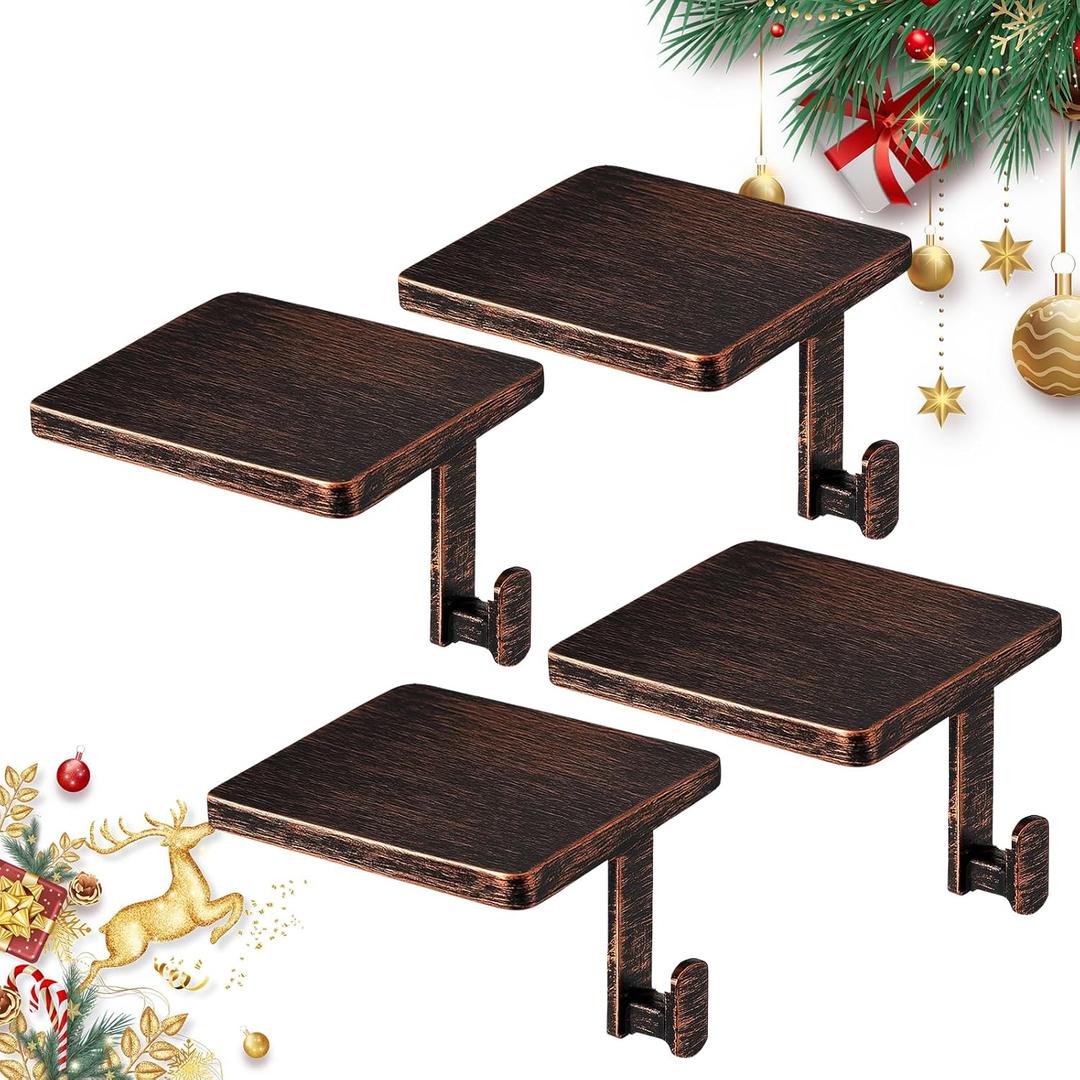 Christmas Stocking Holders for Mantle Set of 4, Mantle Stocking Hangers Hanging Hooks, Stocking Hanger Base, Stocking Holder Hooks for Fireplace Tabletop Shelf Christmas Decoration (Copper Red)