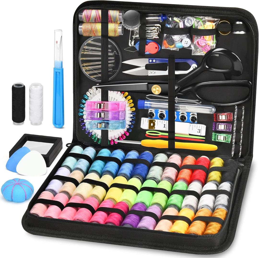 SUTQIGUI Sewing Kit for Adults with Heavy Duty Fabric Scissors, 241 Pcs Newly Upgraded Hand Travel Sewing Kit Professional Needle and Thread Kit, Portable Sewing Supplies for Travel Home Beginners