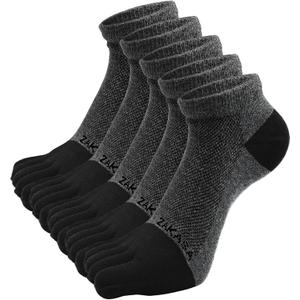 CaiDieNu Toe Socks for Men: Five Finger Cotton Athletic Crew Socks No Show Breathable Running Ankle Socks 5 Pairs Size 8-12 (Dark Gray)