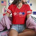 ALLTB America Flag Shirt Women Sequin Stars Freedom T-Shirt Red White and Blue Shirts 4th of July V Neck Tops (Red, S)