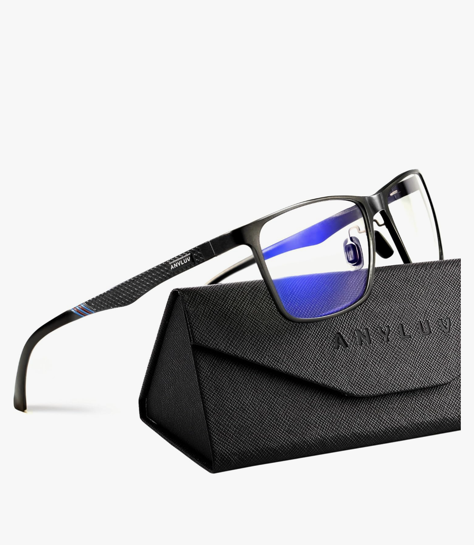 ANYLUV Gaming Glasses for Men + Al-Mg Metal Computer Blue Light Blocking Glasses