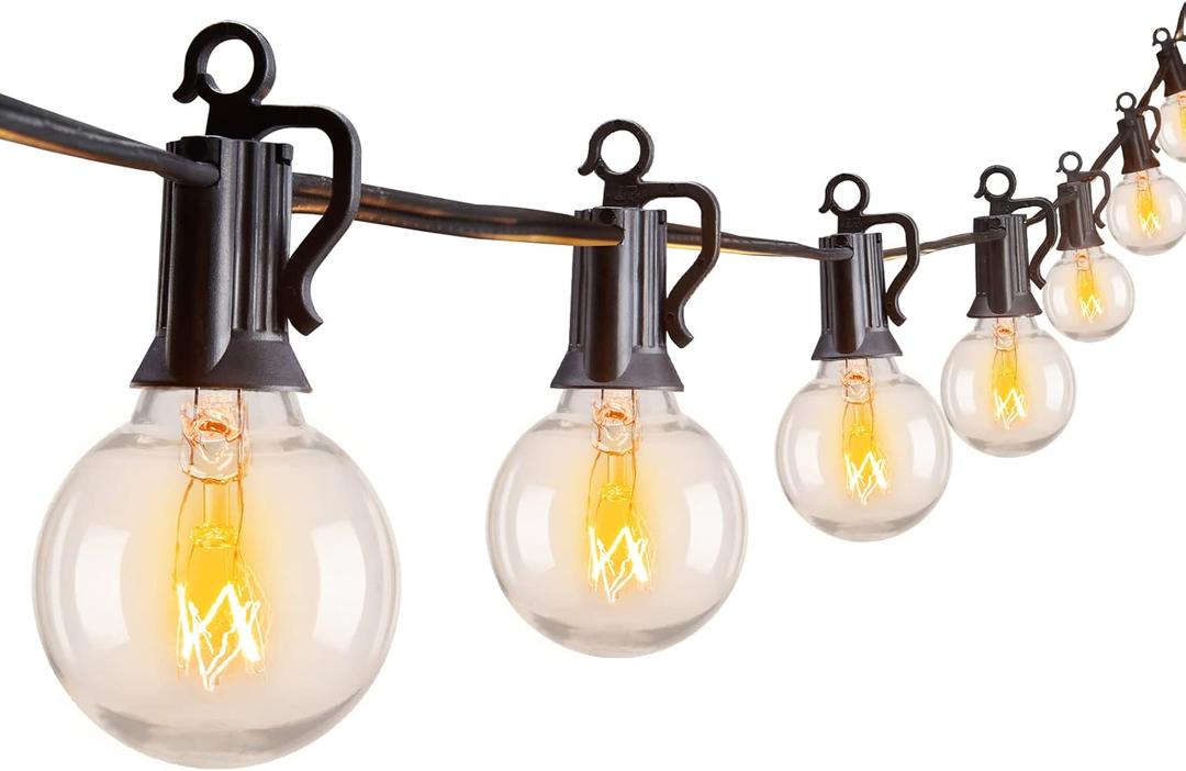 Outdoor String Light 50Feet G40 Globe Patio Lights with 52 Edison Glass Bulbs(2 Spare), Waterproof Connectable Hanging Christmas Lights for Backyard Porch Balcony Party Xmas Decor, E12 Socket, Black (50ft)