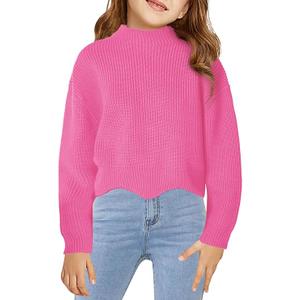 Haloumoning Girls Mock Neck Sweaters Kids Fall Fashion Long Batwing Sleeve Rib Knit Pullover Clothes 5-6 Years (Pink)