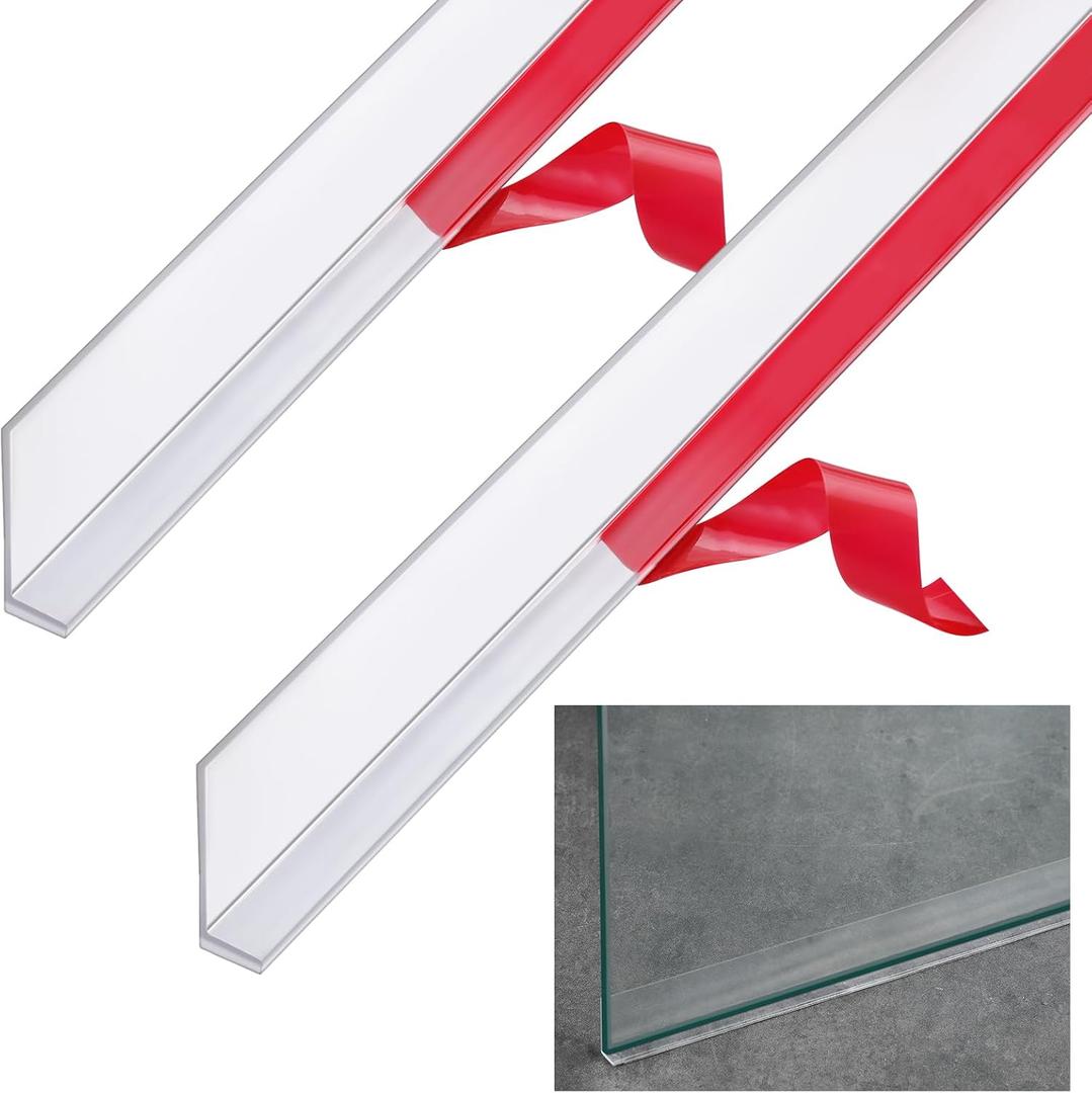 2 Pcs Long Clear Vinyl L-Type Seal Strip with Pre-Applied Self Adhesive Shower Threshold Water Dam Barrier Bathroom Glass Door Seal Strip for Gap Frameless Shower Door (3/4'' x 73'')