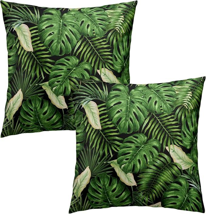 Evlaschin 18"x18" Tropical Palm Leaf Pillow Covers Summer Banana Leaves Cotton Throw Pillowcases Set of 2 Hawaiian Exotic Green Monstera Sofa Couch Seasonal Cuchion Cover Home Decoration
