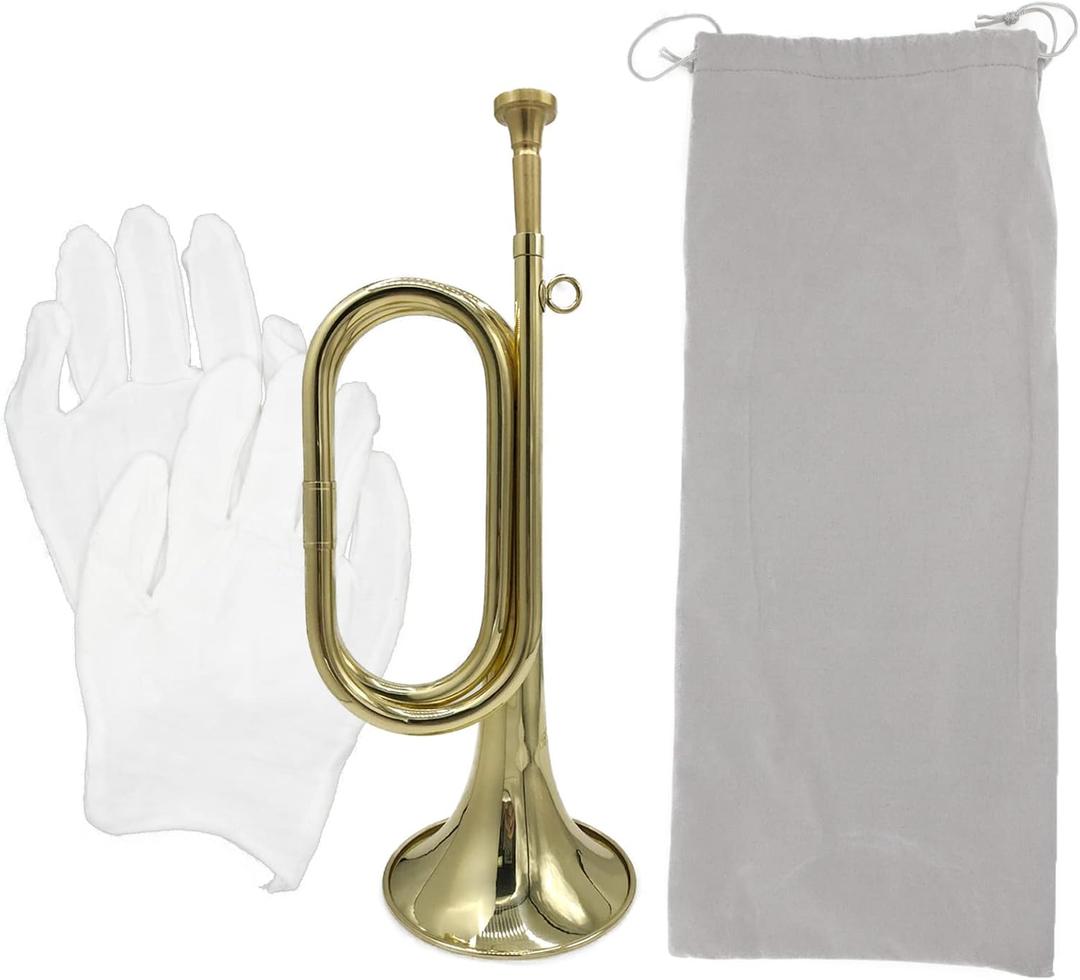 Gold Plated Brass Trumpet Bugle Horn with Bag & Gloves for Military Orchestra and Festival Performances