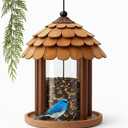 Gazebo Bird Feeder - Going Green Outdoor Garden Decorative Creation - 3 Lbs Capacity - Solid Cedar Wood Squirrel Proof Secure Lock, Assembling Needed