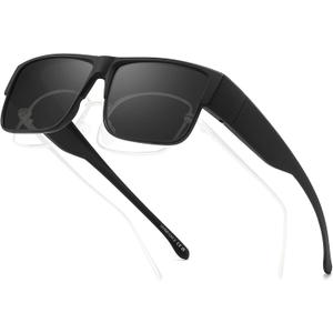 LVIOE Polarized Sunglasses Fit Over Glasses for Women Men, Wrap Around Over Sunglasses with UV Protection LS4101 (A1 Matte Black/Grey)