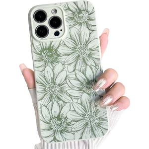 NITITOP Compatible with iPhone 12 Pro Max Case Silicone Cute Flower Floral Sunflowers Pattern for Women Girl Trendy Slim Fit TPU Silicone Shockproof Full Camera Protection Cover - Green