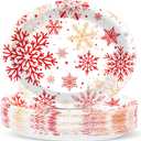 50 Count Christmas Oval Paper Plates Red Snowflake Party Decorations Christmas Red and White Plates 11x9 in Winter Holiday Disposable Cake Tablewares Platters for Xmas Dinner Birthday Supplies