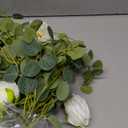 PARTY JOY 6.56ft Eucalyptus Garland with Flowers-8 White Roses, Artificial Fake Flowers Greenery Garland Floral Vines for Decoration Party Wedding Table Indoor Outdoor Backdrop Wall Decor(White) (1PC)