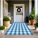 Buffalo Plaid Outdoor Rugs, 4'x6' Blue and White Checkered Indoor Outdoor Area Rug, Layering Rug for Welcome Door Mat, Washable Cotton Woven Farmhouse Mat for Spring Easter Front Porch Décor