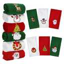 Tatuo 6 Pieces Christmas Bathroom Towel Santa Reindeer Snowman Cotton Decorative Hand Towels Fabric Christmas Cotton Embroidered Hand Towels for Kitchen Bathroom Home Cleaning (Classic Style)