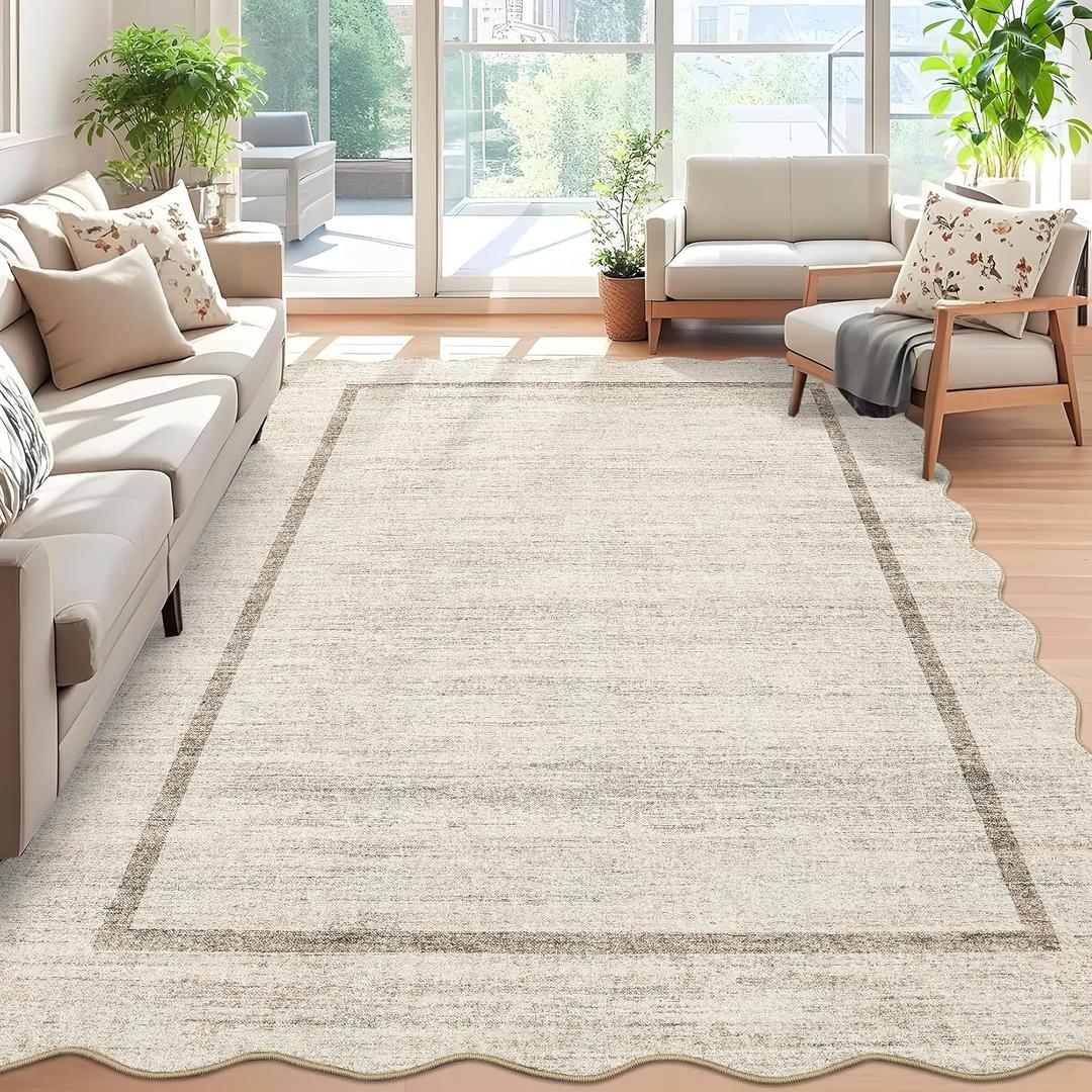 GarveeHome Scalloped Large Living Room Area Rug 6x9 - Machine Washable