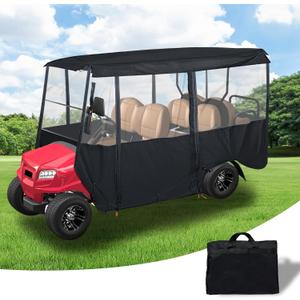 Tecoom Golf Cart Enclosure 4+2/ 6 Passenger Fit for EZGO, Yamaha, Club Car, Golf Rain Cover 600D Waterproof Snowproof with 4 Door Zippers, 4-Side Clear Windows and 8 Windproof Hooks, Long Roof 114''L