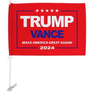 Trump Vance 2024 Flag for Car Red Bandera para Carros Window Clip Pole Mount Kit Rally Shooting 2024 Poster Auto Decor MAGA Sign Outdoor Decorations Republican Gift Made in USA