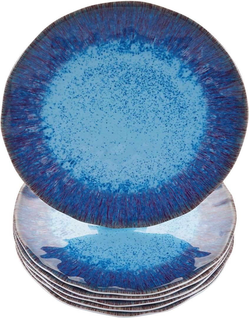 Melamine Salad Plate Plastic Dinner Plastic Plate Set of 6 Pcs 9 inch Round Lightweight Plates Shatter Proof Chip Resistant Dishwasher Safe Not Microware Not Oven(Deep Blue)