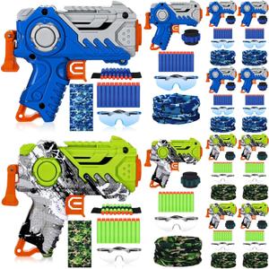Tactical Party Supplies Compatible with Party Supplies Kit Included Toy Guns, Wrist Belt Band,Foam Bullets, Safety Glasses, Face Mask Birthday Gift(12 Set,Blue,Green)