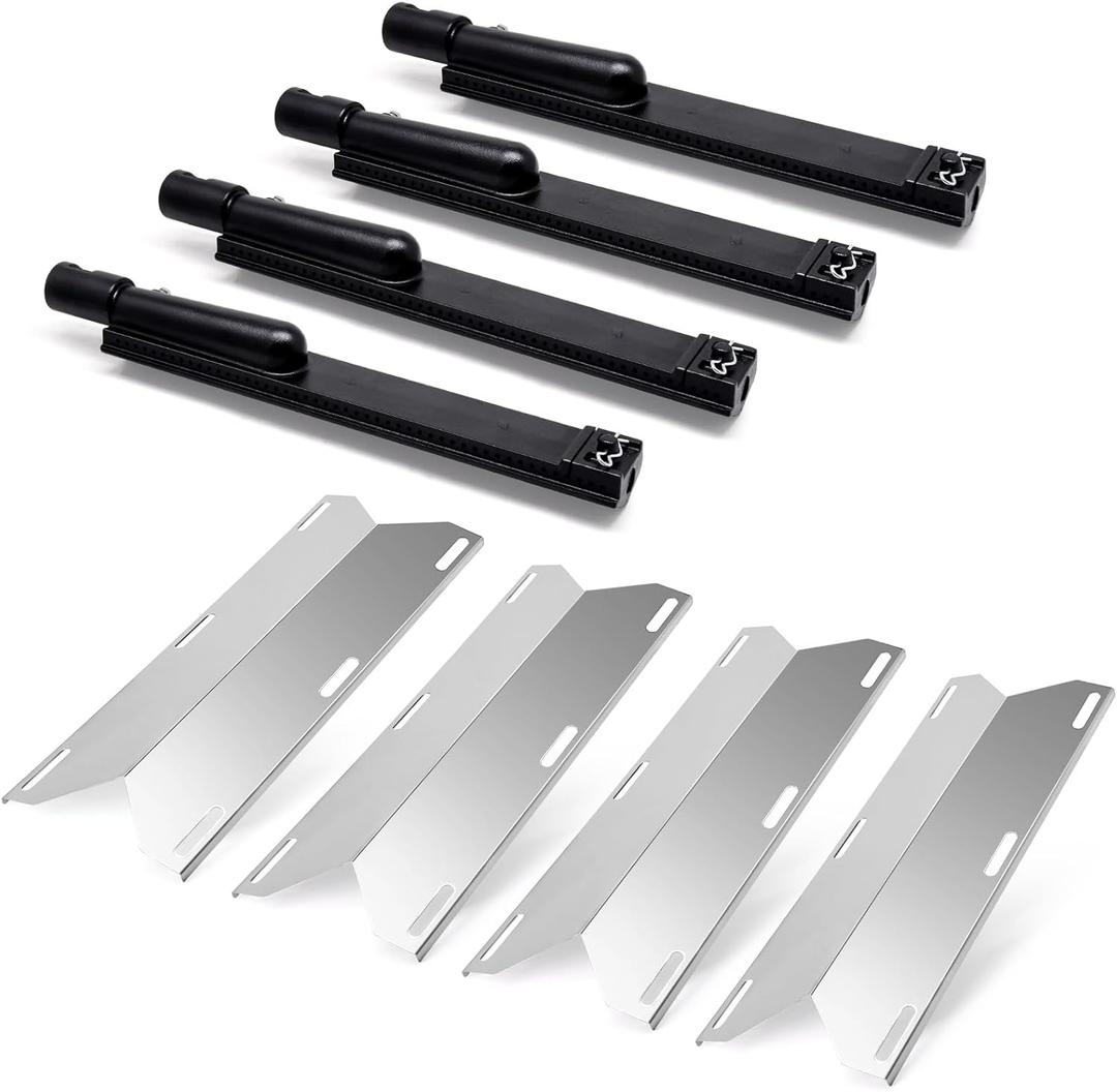 Adviace Grill Parts for Jenn-Air 720-0062-LP 720-0164 720-0165 720-0061-LP 720-0099-NG, 4 Pack Heat Plates and Cast Iron Burners Replacement for Jennair Jenn Air 720-0062 Gas Grill Models
