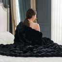 Cozy Bliss Faux Fur Throw Blanket for Couch, Fuzzy Soft Plush Thick Bubble Blanket for Sofa Bedroom Living Room, 60 * 80 Inches Black