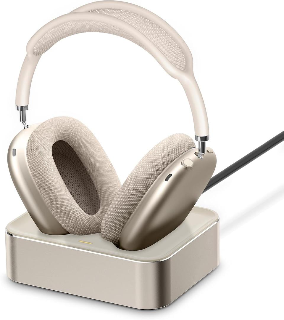 Headphone Charging Station for AirPods Max 2024 & 2020 - Magnetic Headset Charger Dock with Dual Lightning & Type-C Connectors (Starlight)