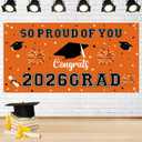 4 x Graduation Decorations 2026 Orange Graduation Banner 66.1" x 33.8" Graduation Backdrop Congrats Grad Banner for Outdoor Indoor High School College Class of 2026 Graduation Party Decorations