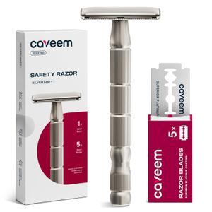Double-Edge Safety Razor, Single-Blade Razors with 5 Stainless Steel Safety Razor Blades for Men and Women, Reusable Metal Razor  Silver Matt (1 Count (Pack of 1))
