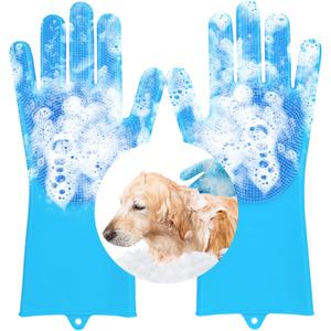 Pet Washing Gloves - Dog and Cat Shampoo Bathing Gloves, High Density Bristles Washing Brush, Heat Resistant Cleaning Gloves, Gentel Grooming and Massage Scrubber for Dogs, Cats, Horses, and Rabbits