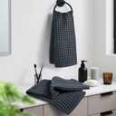 Jacquotha Waffle Hand Towels for Bathroom 2-Piece (Charcoal Blue) Cotton Quick Dry Lint Free Face Towels 13 x 29