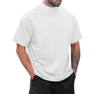 Wihion Men Turtleneck Mock Neck T Shirts Short Sleeve Ribbed High Neck T-Shirt Tee (White, M)