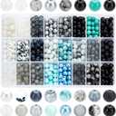 1080pcs 8mm Glass Beads 24 Color Black Bracelet Beads Round Crystal Glass Bead Marble Rosary Loose Bead for Bracelet Necklace Jewelry Making Supplies Women Men Halloween Eid Mubarak Ramadan Decoration