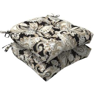 LVTXIII Outdoor U-Shaped Wicker Seat Cushion, Decorative Tufted Chair Pads Round Back Seat Cushion Set for Patio Garden Home Office Furniture, 19"x19"x4", 2 Pack, Paisley Black