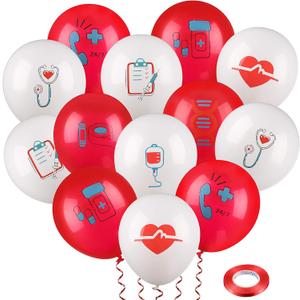 Skylety 40 Pieces Nurse Balloons 12 Inch Red and White Nursing Latex Balloons Party Decoration Supplies CNA Week Graduation Decoration