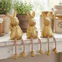 Yookeer 3 Pcs Shelf Sitters with Dangling Legs, 7 Inch Little Resin Gold Rabbit Figurines, Decorative Bunnies for Home Decor Office Desk Table Decor, Gift for Mothers, Teachers, Friends