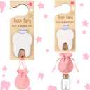3 Pcs Tooth Fairy Tooth Holder Bag Tooth Fairy Door Hanger with Money Slot Keepsake Bottle Velvet Pouch Tooth Fairy Box Encourage Gift for Lost Teeth Boy Girl Milk Teeth(Pink)