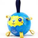 Race&Herd 6" Jolly Soccer Ball for Dogs - Tough Durable Dog Ball Toy with Straps, Pet Bouncy Herding Balls for Dogs, Floating Dog Balls with Tags for Water Fetch, BaaBaaBall (Blue)