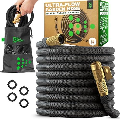 Easy to Use Garden Hose 75 FT, Lightweight and Leak-Proof Heavy-Duty Flexible Water Hose 75FT with Reinforced TPE Core, 3/4" Solid Brass Fittings, Ultra-Flow Manguera Para Jardin, Built to Last