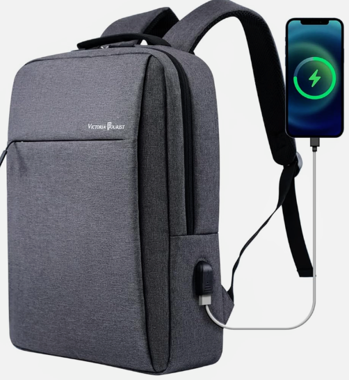 Victoriatourist Laptop Backpack 15.6 Inch, Business Slim Durable Travel Backpacks with USB Charging Port, College Computer Bag Gifts for Men and Women Fits Notebook (Grey)