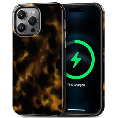 TAMUEL for iPhone 14 Pro Max Case, Cute Aesthetic Tortoise Shell Phone Case, Compatible with Magsafe, Cheetah Leopard Print Retro Turtle Amber Magnetic Slim Shockproof Protective Women Girl Men Cover
