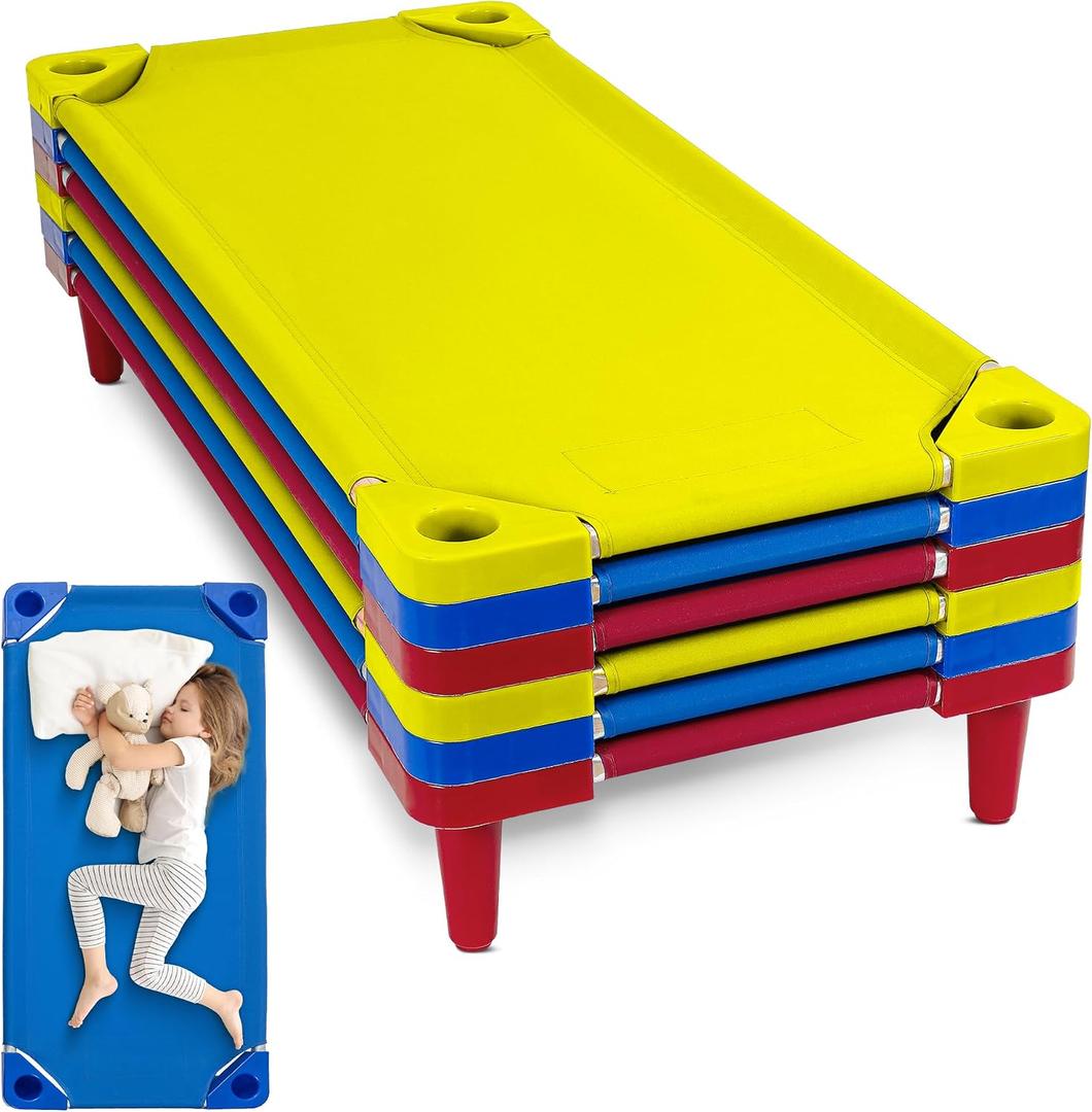 Houseables Kids Cot, Cots for Kids, Toddler, Sleeping, Daycare Beds, Stackable, 6 Pack, 52x23”, Preschool Furniture, Toddler Bed, for Child Nap, Children, Childcare, Day Care, 145LB, Ready to Assemble