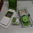 Mueller Vegetable Chopper 9 Blade, Mandoline Slicer, Food Veggie Chopper, Cheese Grater, Onion Vegetable Cutter with Container, Dicer, Kitchen Gadgets & Essentials, White Sand/Green