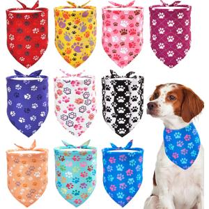 10PCS Big Dog Bandanas Large Breed Paw Print Triangle Bibs Head Scarves for Boys Girls Grooming Accessories Costume,Large/X-Large, Paw Print