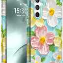 for Galaxy S24 Case,3 in 1 Oil Painting Flower Pattern Heavy Duty Shockproof Protection Silicone Rubber Bumper+Hard Plastic Hybrid Protective Cover for Samsung S24 6.2",Green Flower
