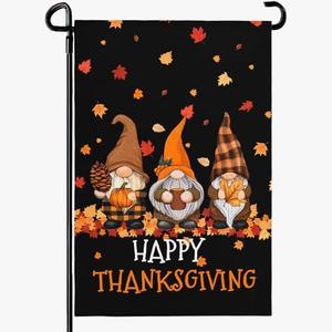 Dacawin Fall Gnomes Garden Flags Happy Thanksgiving Yard Flag Double Sided 12x18 Inch Autumn Harvest Pumpkin Garden Flag Thankful Maple Leaves Give Thanks House Banner Holiday Decoration