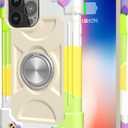 Omio Compatible with iPhone 12 Pro Max Case with Ring Stand, Heavy Duty Case for Women Men Military Grade Shockproof Phone Case with Magnetic Car Mount for iPhone 12 Pro Max 6.7 Inch, Rainbow Beige