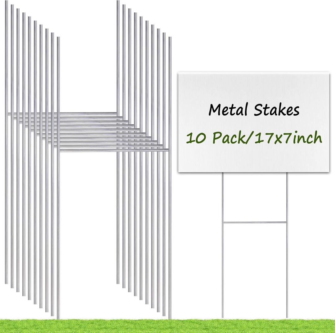 Remiawy Yard Sign Stakes Metal, 17x7 Inch Yard Sign Holder Stand for Ground Outdoor, 10 Pack Wire Metal Stakes for Corrugated Plastic Blank Lawn Posts Estate Garage Sale