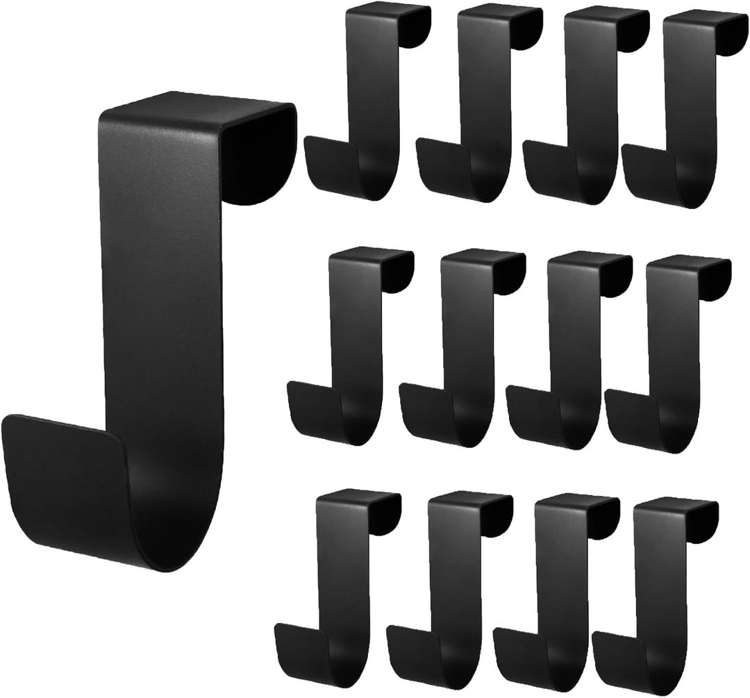 Biaungdo 12 Pcs Over The Cabinet Door Hooks, Black Stainless Steel Hanger Hook Organizer Holder Back Door Hanger Single Hanging Hooks for Over The Door, Kitchen, Christmas, Wreath, Clothes