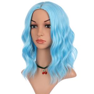 eNilecor Blue Wig, Short Colored Wigs Bob Wig for Women, Natural Wavy Colorful 14 Inch Middle Part Synthetic Wig for Cosplay Party CostumeSky Blue
