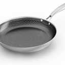 COOKER KING 10-Inch Stainless Steel Pan, Hybrid Nonstick Frying Pan, Skillet, 3-Ply Clad Cookware, Even Heat Distribution, Dishwasher & Oven Safe, with Stay-Cool Handle, Induction Compatible